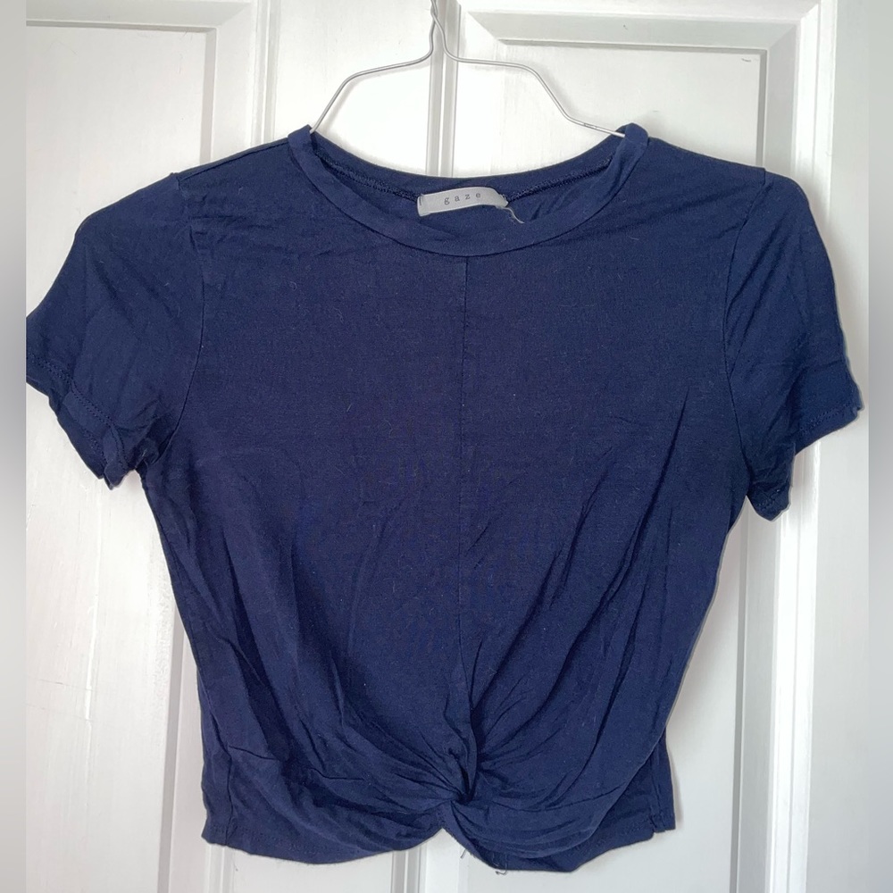 Gaze Navy Knotted Crop Top